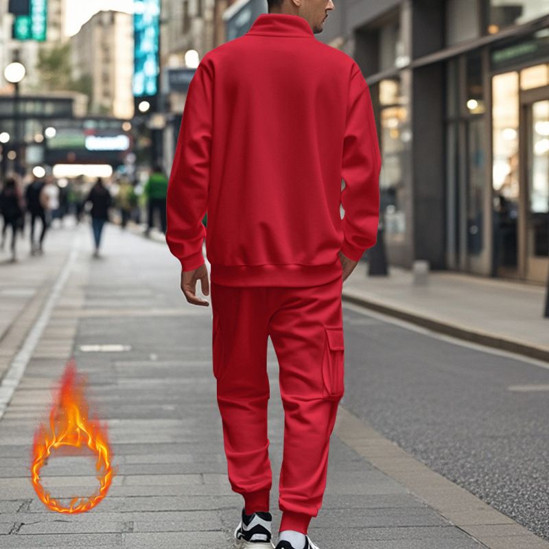 Fleecegefüttertes Sweatshirt-Set mit Viertelreißverschluss für Herren – Slim Fit Thermo-Jogging-Outfit für Herbst und Winter_voghion.com