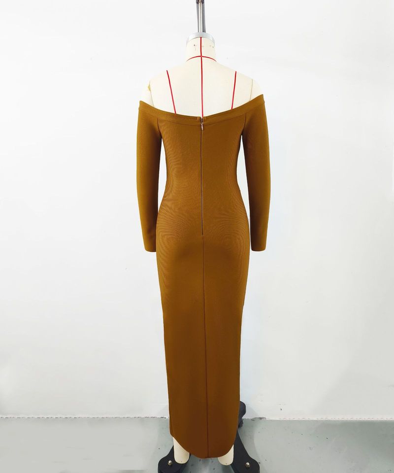 Elegante abito francese con spalle scoperte, pizzo floreale e applicazioni 3D per donna – Abito da sera aderente a vita alta_voghion.com