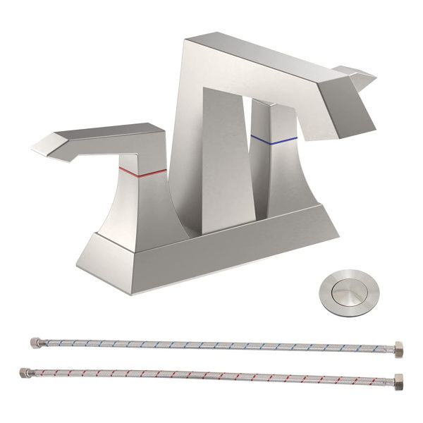 2-Handle Heavy Duty Bathroom Faucet with Drain and Supply Kits; Modern Style Lavatory Deck Mounted Faucet Brushed Nickel 4001-NP_voghion.com