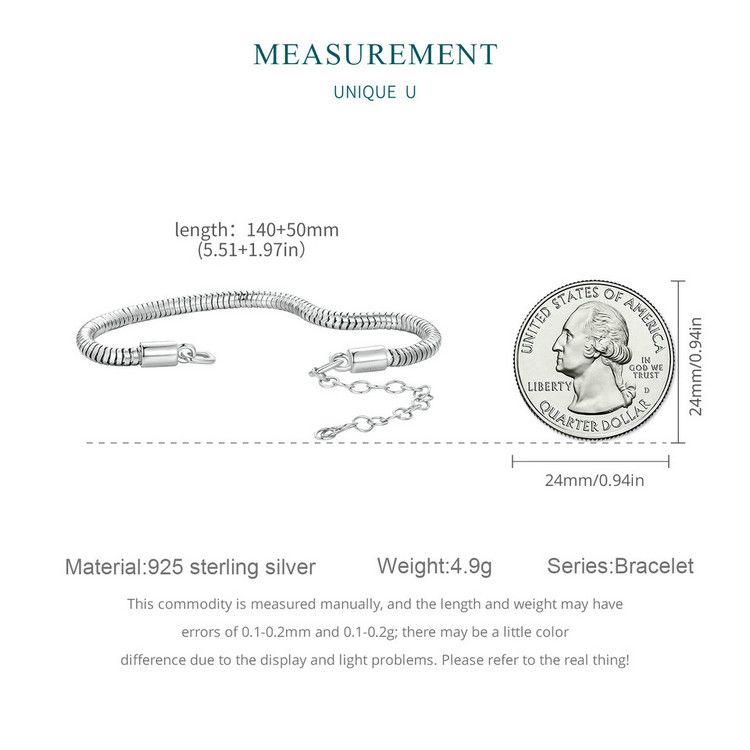 Snake Chain Basic Bracelet, 925 Sterling Silver Bracelet For Women, Compatible With Most Charm Beads_voghion.com