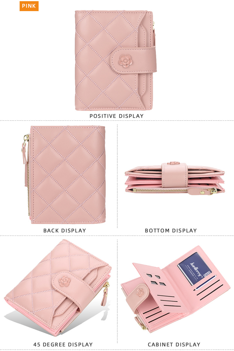 BAELLERRY Damen-Kurzgeldbörse mit mehreren Kartenfächern, Reißverschluss, Münzgeldbörse, vertikaler Führerschein, Schnalle, Kartenhalter_voghion.com