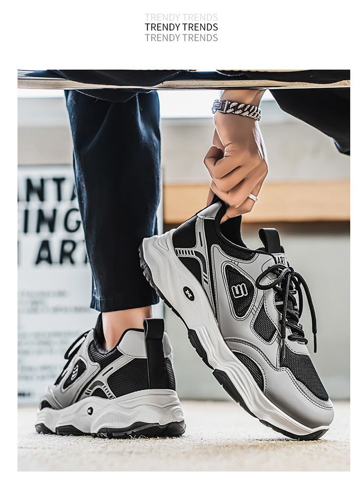 Spring Summer New Breathable Mesh Men's Sports Trendy Versatile Thick Sole Casual Dad Shoes_voghion.com