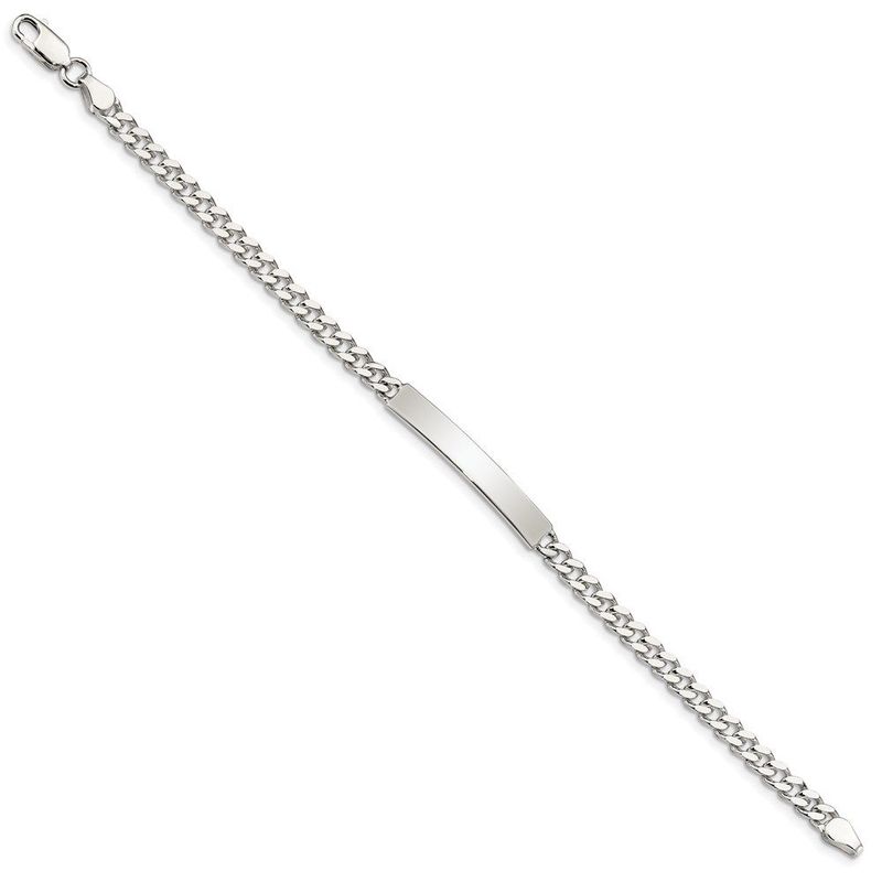 Sterling Silver Polished Engraveable Curb Link ID Bracelet_voghion.com