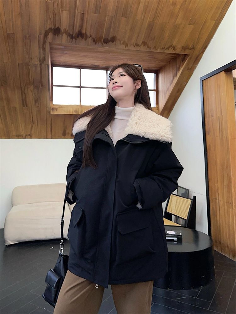 666 Real Shot 2025 Autumn Winter Lamb Wool Thickened Workwear Parka Women's New Mid-Length Warm Jacket Coat_voghion.com