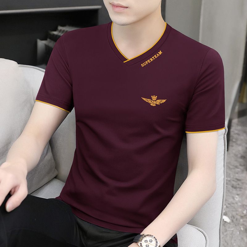 Unbeatable Quality Modal 2025 New Men's Silk Short Sleeved T-shirt V-neck Summer Ice Sensation Speed Drying Top Bottom Shirt_voghion.com