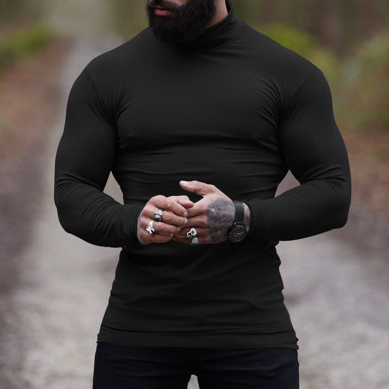 Nuovo maglione a collo alto in cashmere aderente tinta unita, strato interno caldo da uomo_voghion.com