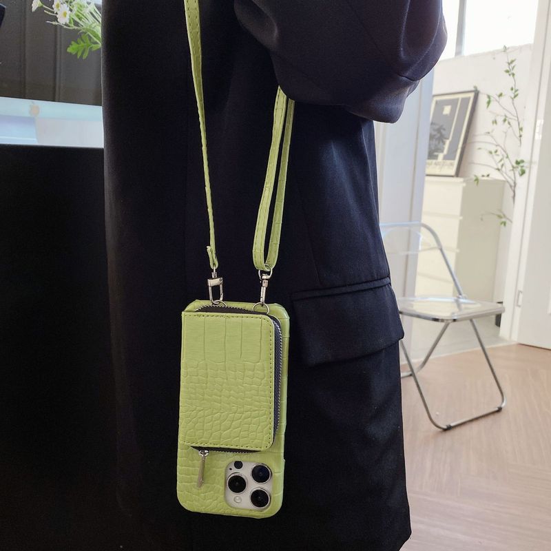 Mobiele telefoonhoesje rits kaarthouder lanyard geschikt voor Apple 15 mobiele telefoonhoesje Apple 14 promax krokodillenpatroon beschermhoes 13 dames_voghion.com
