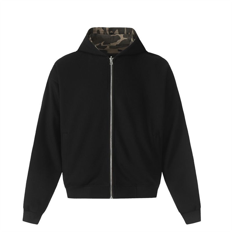 Felpa con cappuccio e cardigan casual da uomo, reversibile, mimetica, con cerniera, per primavera e autunno, stile High Street_voghion.com