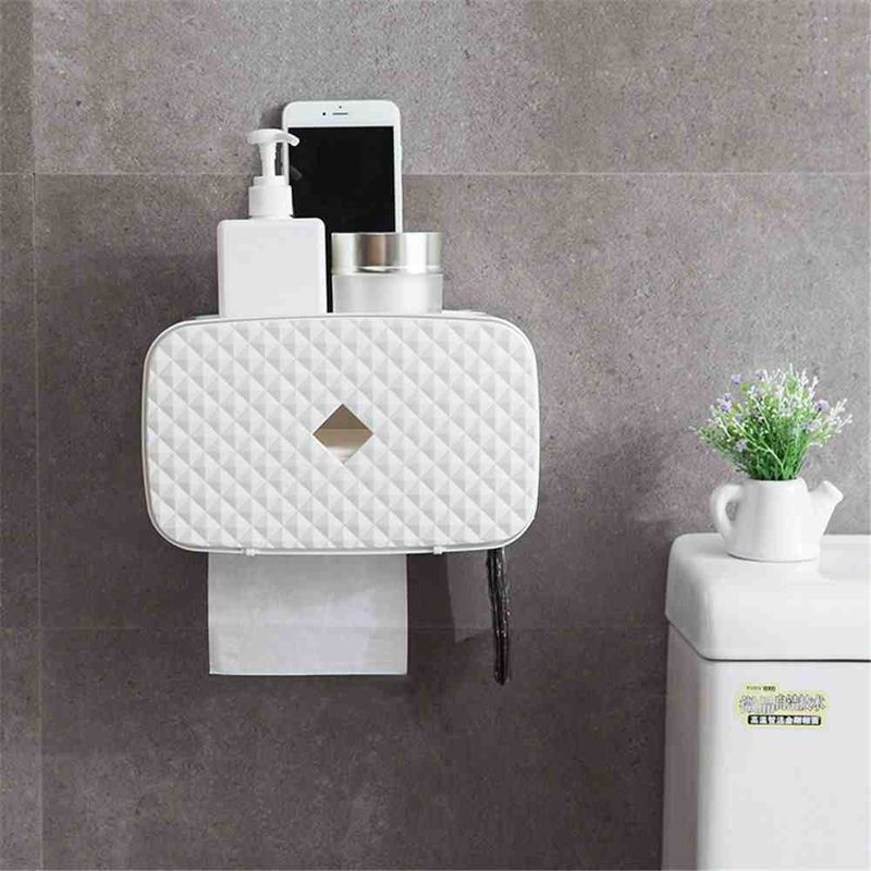 2Pcs Waterproof Toilet Roll Holder Paper Holder Wall Mounted Plastic Bathroom Roll Paper Stand Case Tissue Garbage Bag Storage Box_voghion.com