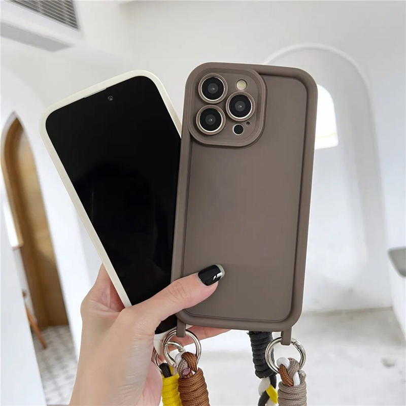 Matte Liquid Silicone Crossbody Necklace Cord Lanyard Soft Case For iPhone 14 Pro Max 15 13 12 11 XS XR Shockproof Cover_voghion.com