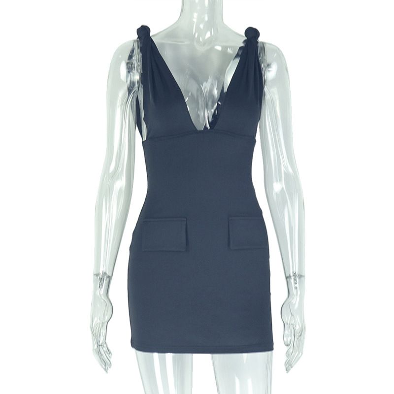 Gonna a tubino con scollo a V, plissettata, alla moda e semplice, da donna, con marsupio e cintura in tinta unita_voghion.com