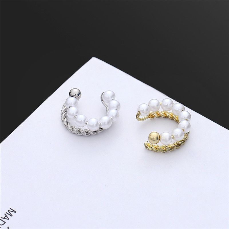 Manchette à double couche de perles françaises, version coréenne, style minimaliste et cool, sans piercing d'oreille._voghion.com