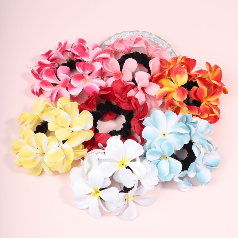 Elastico per capelli realistico Plumeria - Accessorio per capelli Boho Vacation Beach Girl Bun Elastico per capelli ad alta elasticità_voghion.com