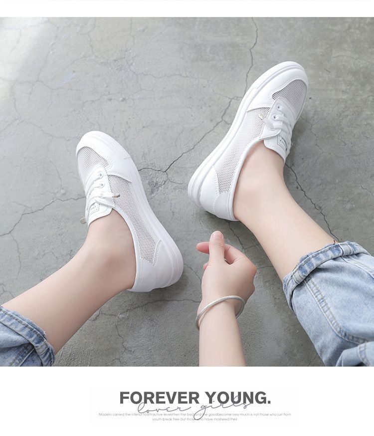 Little White Shoes Women's Thin Mesh Breathable Mesh Shoes Korean Edition Student Children Flat Bottom One Pedal Lazy Shoes_voghion.com