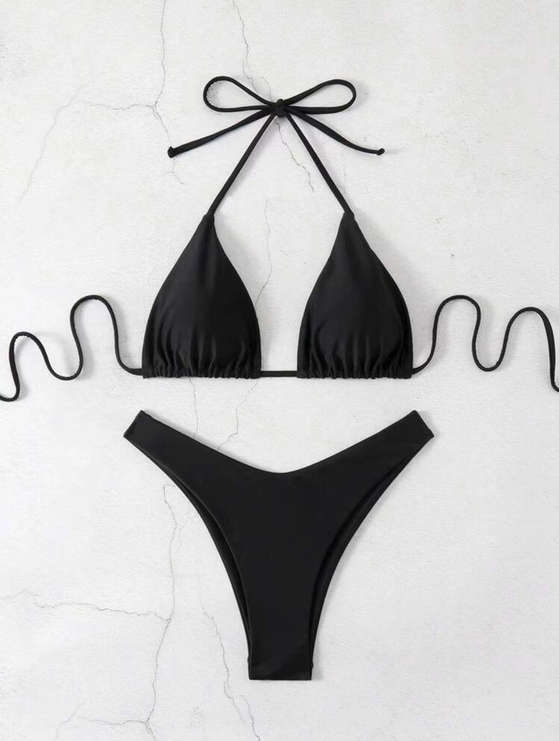 Ženski seksi jednobojni dvodijelni bikini kupaći kostim s podjelom_voghion.com