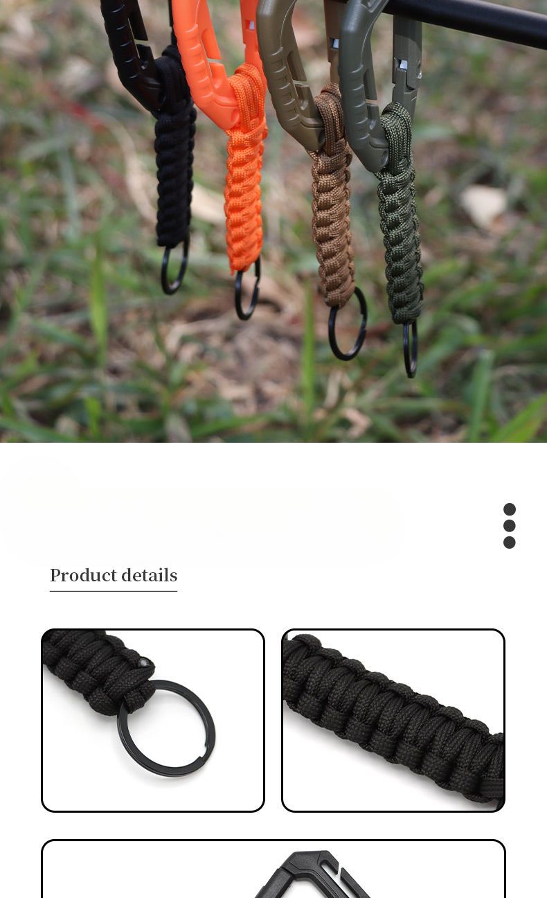 Porte-clés d'escalade en plein air, corde de parapluie tressée, crochet en plastique multifonctionnel en forme de D, anti-perte de bouteille d'eau_voghion.com