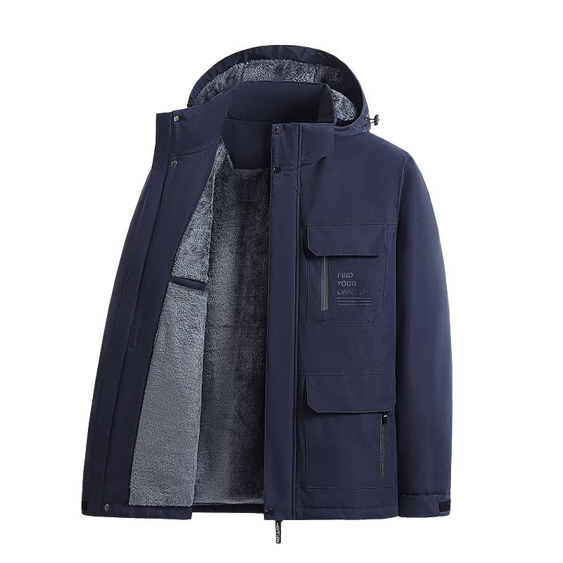 Gepolsterte Herrenjacke aus Samt mit verdickter, abnehmbarer Kappe, lässige, lockere, gepolsterte Kleidung für Männer mittleren Alters und ältere Menschen, warme, gepolsterte Jacke_voghion.com