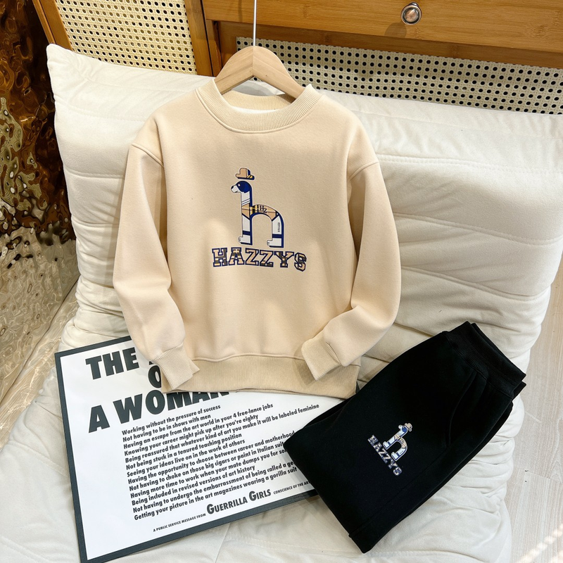 Jungen großer H-Hund verdickter warmer Pullover Jogginghose Anzug Mädchen mittlere und große Kinder gepolstertes Langarm-T-Shirt lang_voghion.com