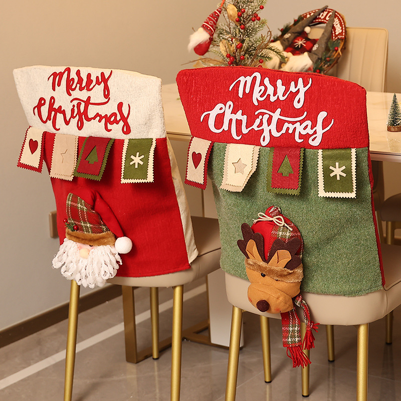 Christmas decorations cartoon color three-dimensional doll chair set elk table and chair set kitchen decoration props_voghion.com