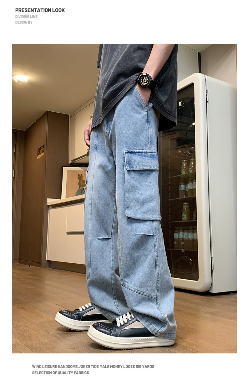 American Cargo Jeans Herr Vår Sommar High Street Raka Byxor Modemärke Retro All-match Casual Pants Jeans_voghion.com