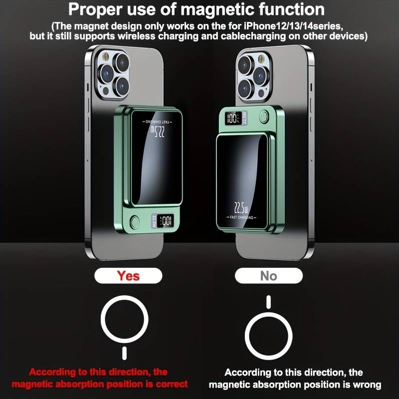 Banco de energía móvil de 10000/20000 mAh, banco de carga inalámbrico con succión magnética, cargador de teléfono portátil adecuado para dispositivos Android/Apple, pantalla de energía LED_voghion.com