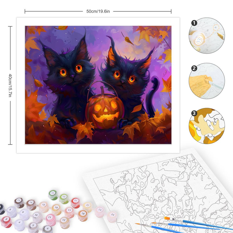 RUOPOTY pictură în ulei de numere pentru copii pictură Halloween dovleac pisică număr pictură artă de perete_voghion.com