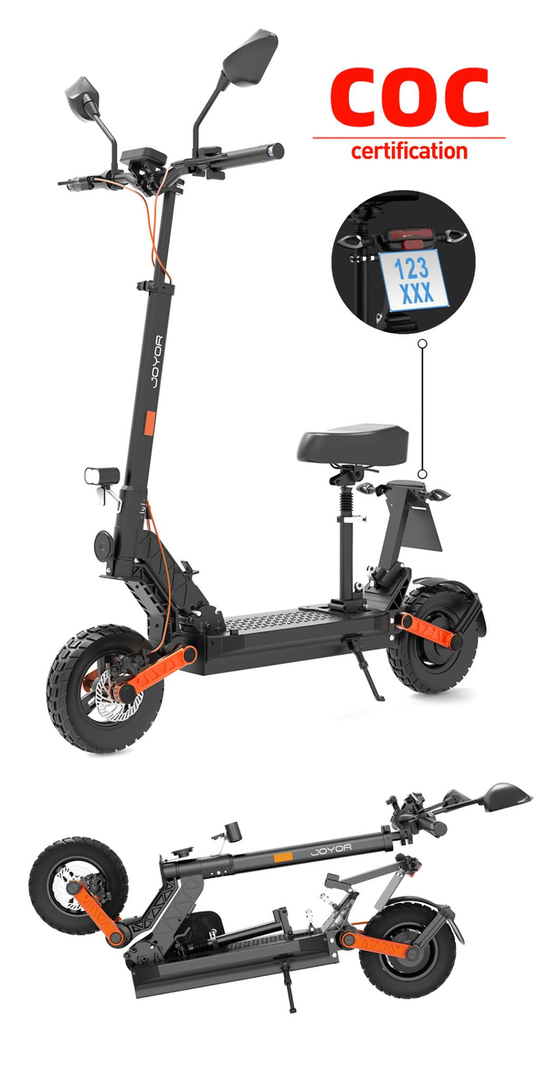 JOYOR S8E Yol Onaylı Elektrikli Scooter, 800W 48V 26AH(1248Wh) 80KM 45km/h, Koltuklu&NFC& Dikiz Aynalı 10" E-scooter_voghion.com