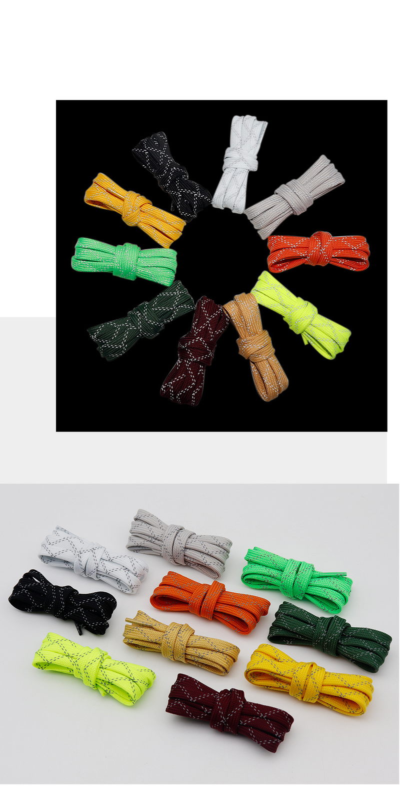 Lacci per scarpe piatti riflettenti a doppio twill per scarpe in tela e sneakers_voghion.com