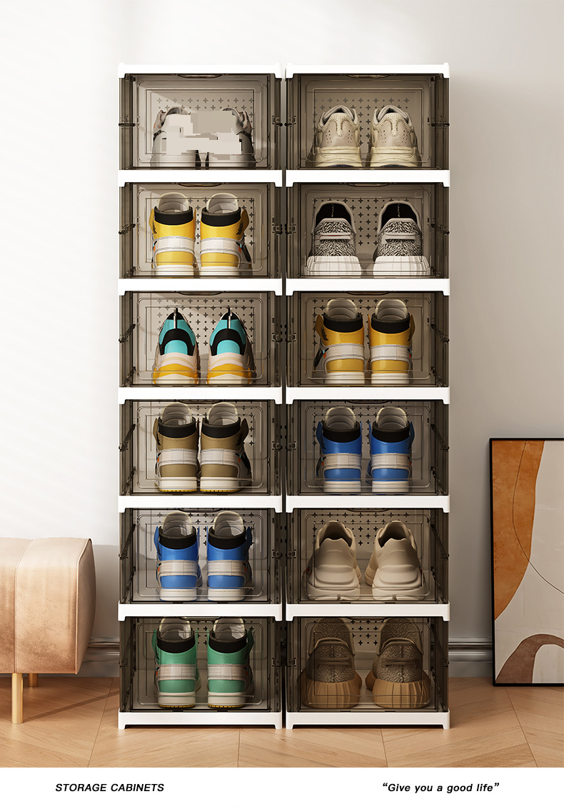 Upgraded Installation Free Thickened Shoe Box With Lid Transparent Shoe Cabinet Storage Box Home Simple Foldable Multi Layer Shoe Rack_voghion.com