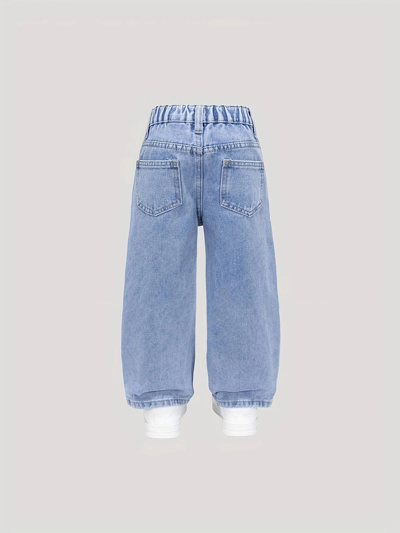 Pantaloni in denim lavati, larghi e comodi, stile college, versatili, alla moda, casual e alla moda, modello Hot Diamond, per ragazze, colore azzurro chiaro_voghion.com
