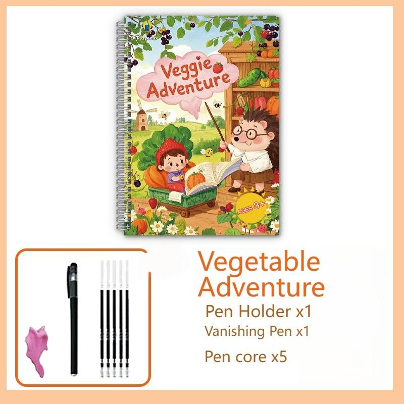 Grooved Practice Book For Kids - Fun Preschool Learning, Drawing & Coloring Activity Book With Pencil (Animal, Vegetable, Plant Themes, 3-Pack Set)_voghion.com