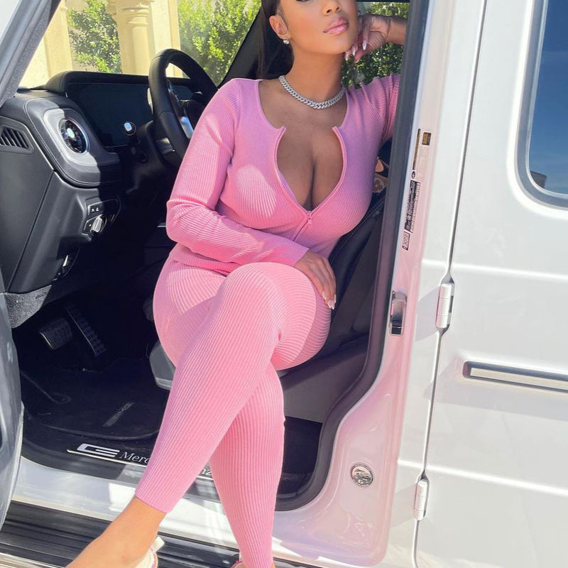 Elegant Knit Two-Piece Set - Long Sleeve Top & Pants Outfit For Women, Soft Stretch Polyester Blend, Comfortable & Stylish Casual Wear_voghion.com