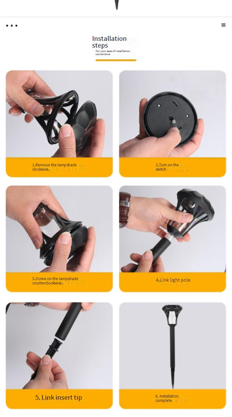 Solar LED Lawn Lights Outdoor Waterproof Garden Landscape Lighting Decorative Pathway Lights, Multi-Sided Black With Colorful Lights_voghion.com