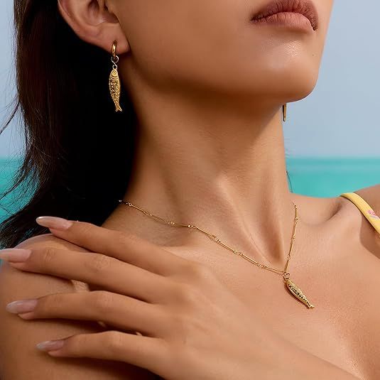 Orecchini ad anello in oro da donna, orecchini a forma di pesce rosso, gioielli alla moda per le donne_voghion.com