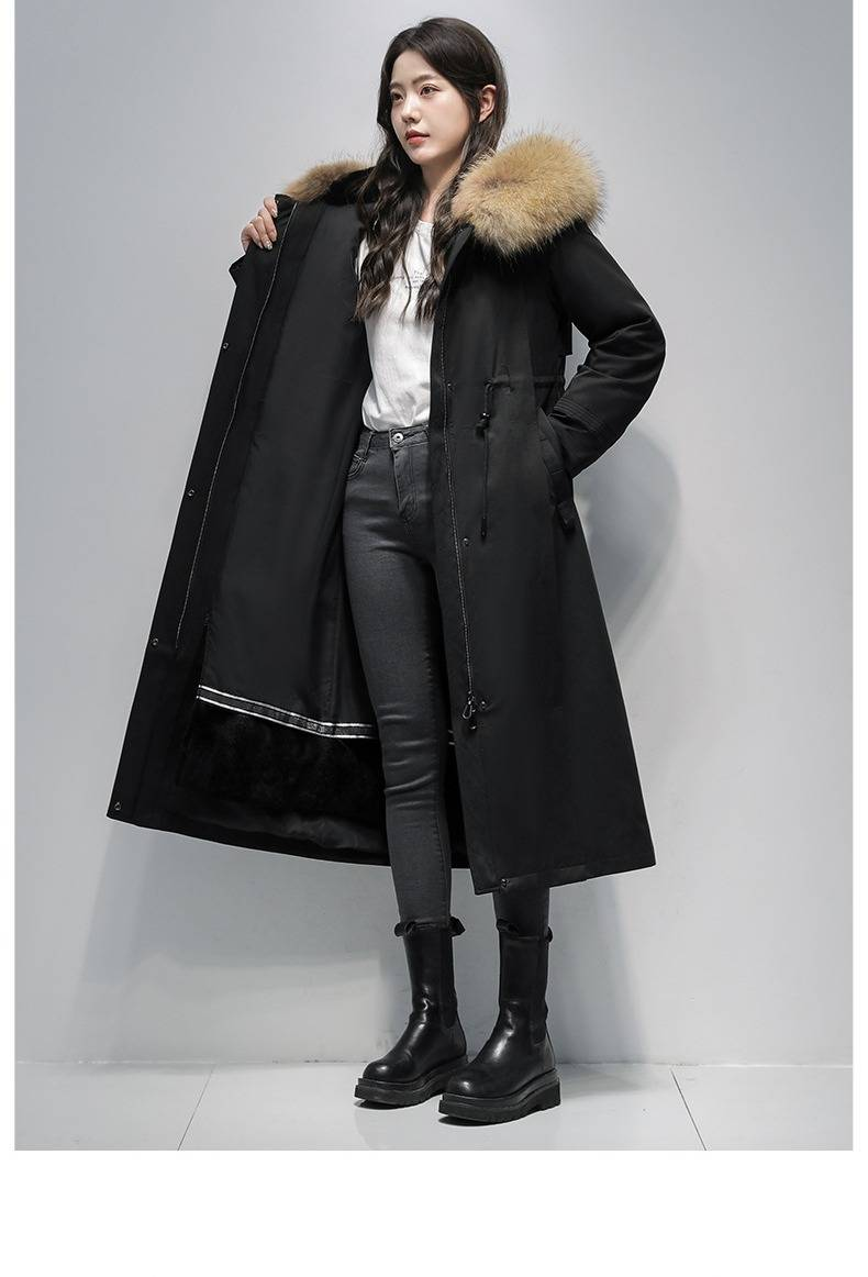 Women’s Winter Parka With Detachable Rabbit Fur Lining & Raccoon Fur Trim – Extra-Long Coat (105cm/120cm) For Extreme Cold, Elegant & Warm_voghion.com