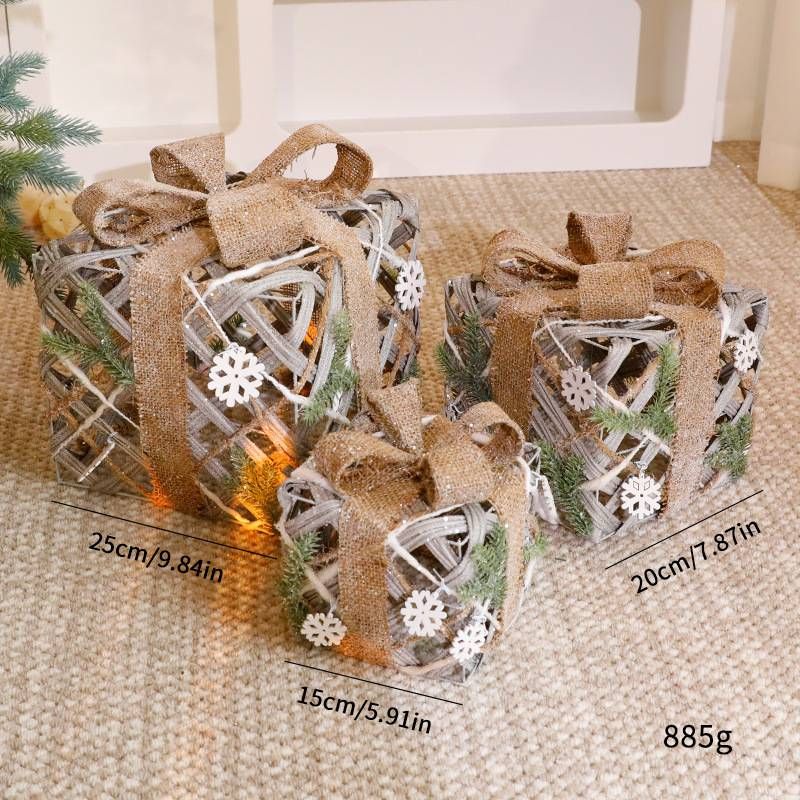Christmas Decoration Gift Box Trio Set – Stackable Festive Gift Boxes In 10 Elegant Styles (Red/Green/Gold Grid, Glam Gold, Flocked Snow)_voghion.com