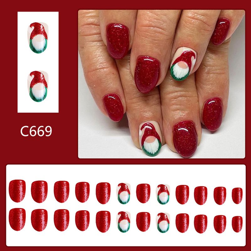 Kurz glitzernd oval 2024 neue Weihnachtsmütze Weihnachtsmann rot und weiß Farbe Pulver 24 Stück_voghion.com