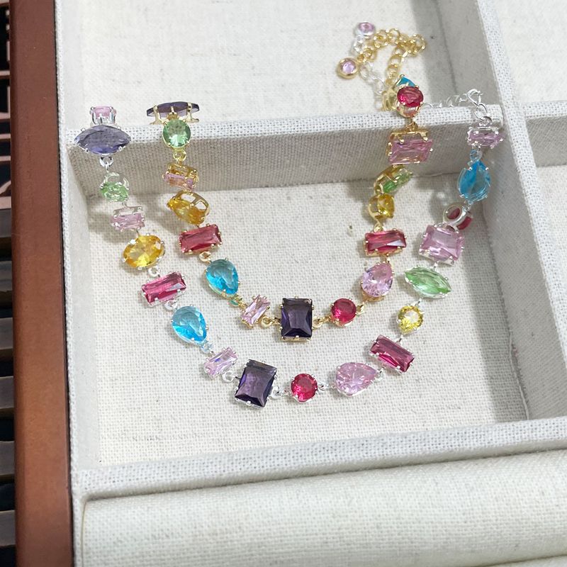 Bracciale alla moda con zirconi colorati, collana in stile Ins, bracciale in oro K da donna con griffe rettangolare_voghion.com