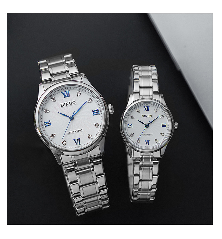 DINUO_B Paaruhr für Herren und Damen, Doppelkalenderscheibe, schlichtes, modisches Temperament, goldener Stahlgürtel, römische Oberfläche_voghion.com