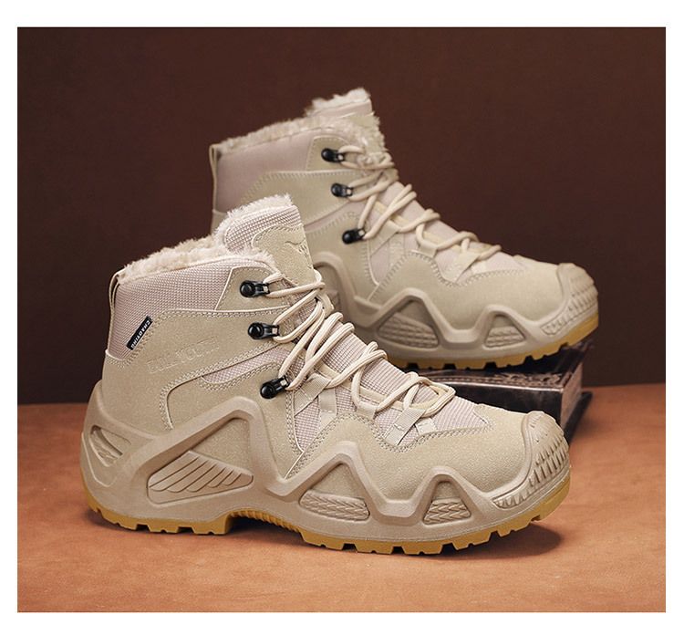High-top men's outdoor non-slip mountaineering boots with padded warm cotton shoes_voghion.com