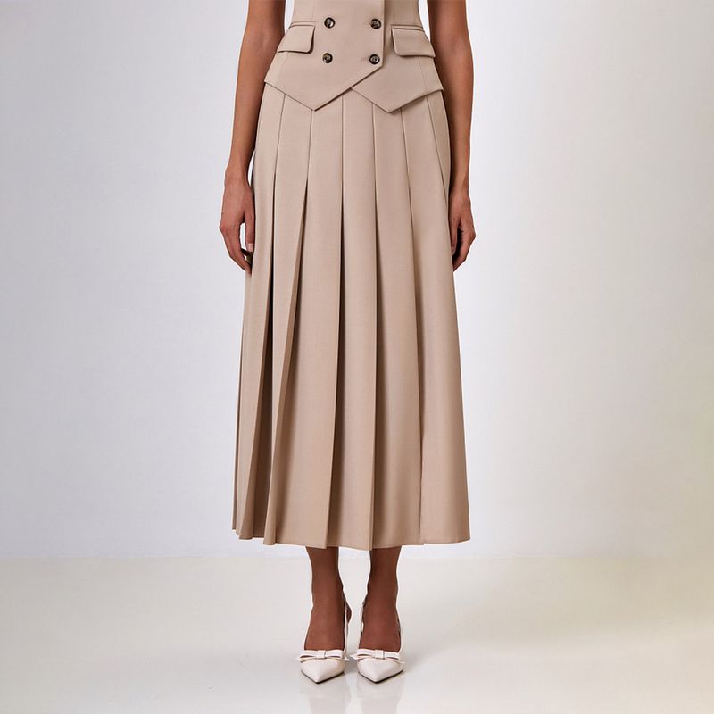 Vêtements pour femmes, tempérament d'automne élégant, nouveau gilet sans manches, jupe longue plissée, costume deux pièces_voghion.com