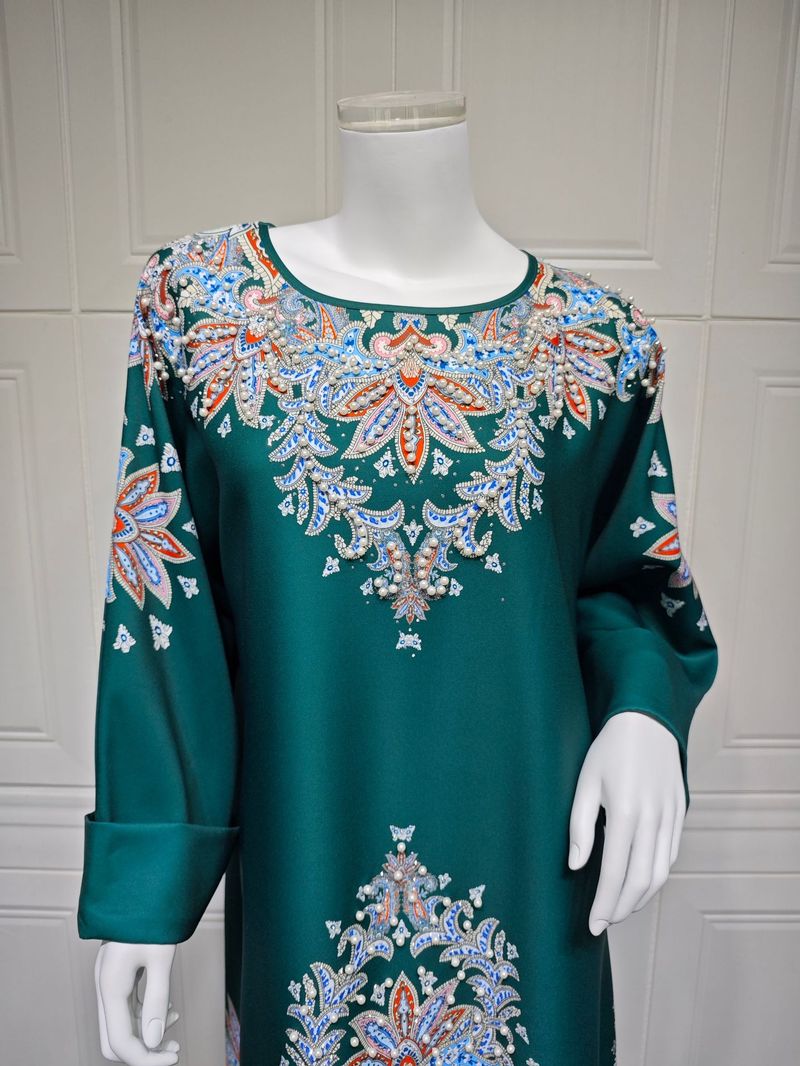 Abbigliamento da donna Abito alla moda musulmana Stampato Posizionamento Fiore Diamante caldo Abito da donna Abito mediorientale_voghion.com