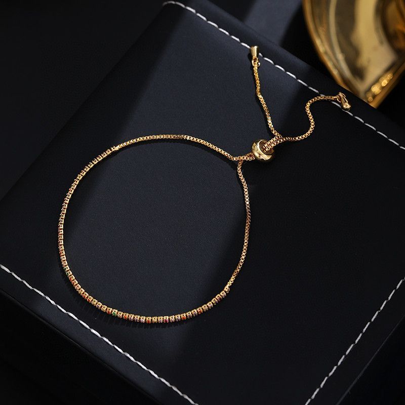 Bracciale da viaggio con micro intarsi in zirconi colorati, stile fresco e resistente, placcato in oro vero, versione alta_voghion.com