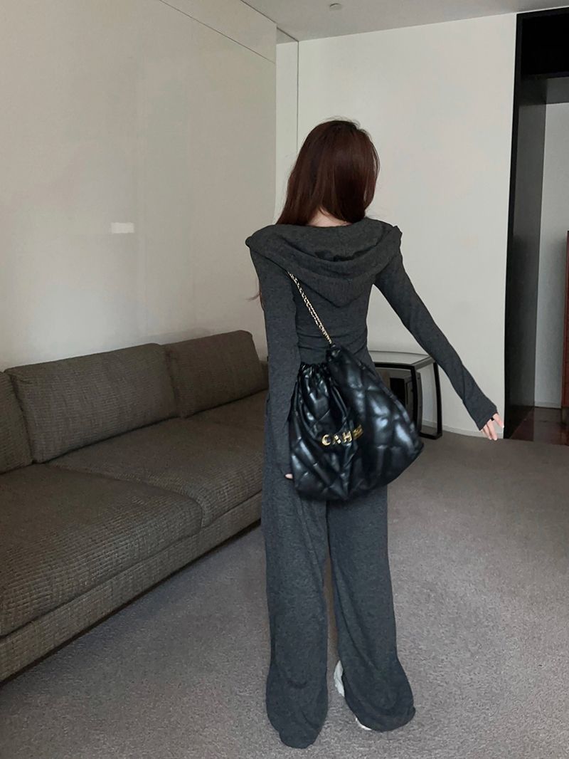 ActiveGo 2024 Autumn Women's Sports Casual Hoodie French Simple Short Top Wide-Leg Pants Two-Piece Set_voghion.com