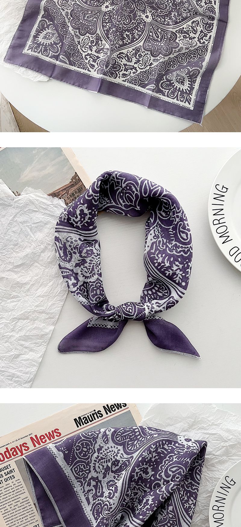 Classico foulard coreano con fiori di anacardi, per donna, versatile in cotone e lino, piccolo quadrato abbinato, primavera estate_voghion.com