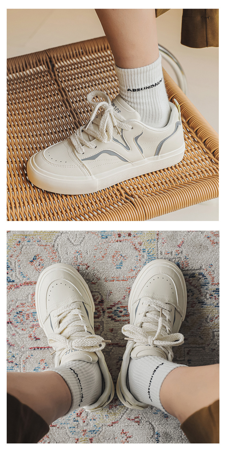 Scarpe da ginnastica in pelle color crema, versatili, casual, sportive, piccole, bianche, tendenza 7933_voghion.com