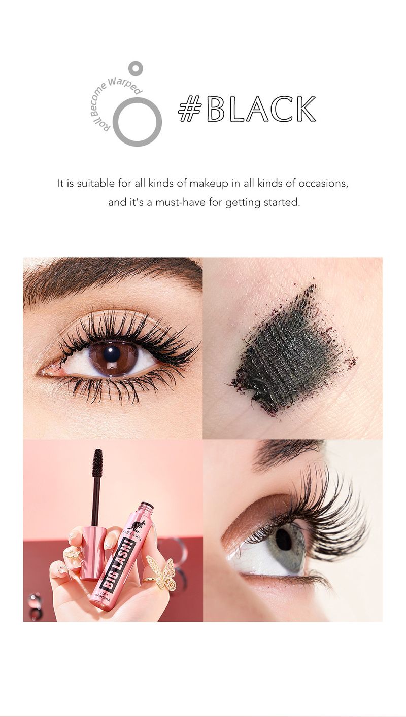 SHEDOES Kangaroo Mascara, wasserfest, verdickend, verlängernd, kräuselnd, langanhaltend, große Augen, 4D-Mascara_voghion.com