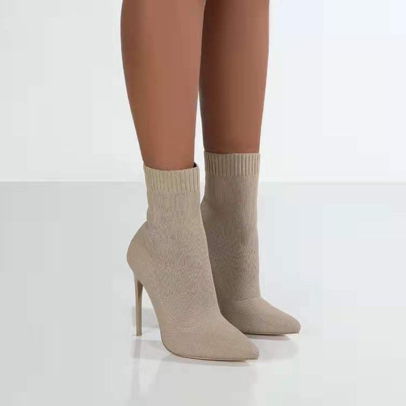 Plus Size Shoes Women's Stretch Knit Over-the-Knee Boots With Pointed Toe And High Heel For Autumn Winter Flyknit Elastic Wool Slip On Peep Toe_voghion.com