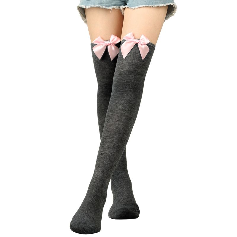 Calze sexy con fiocco per San Valentino sopra il ginocchio, calze alte, calze da donna, calze per feste di appuntamenti_voghion.com