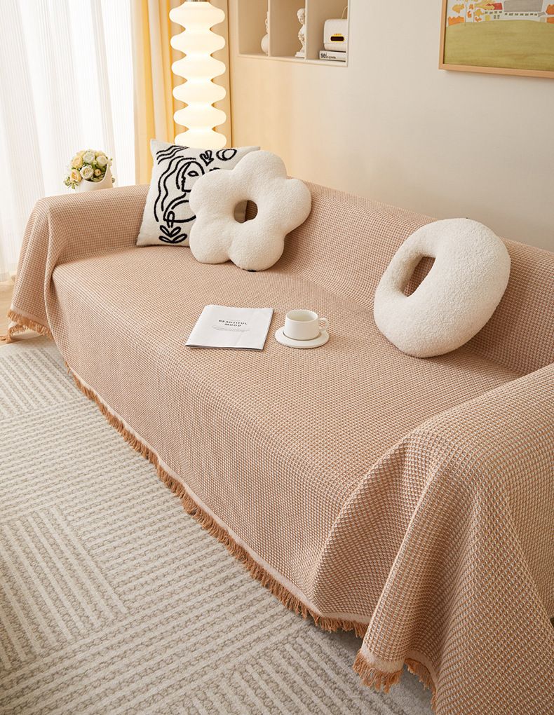 Solid Color Cotton Sofa Cover - Cream Style Thick Slipcover (Full Coverage Universal Fit Modern Minimalist Design Non-Slip)_voghion.com